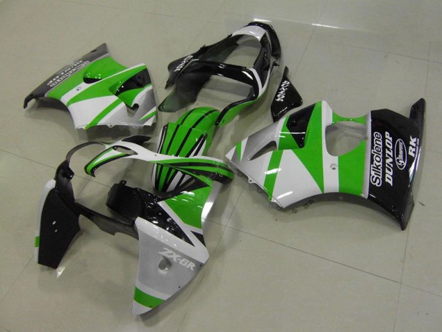 Discount 2000-2002 White Green Glossy Black Stripe Silkolene Dunlop Kawasaki ZX6R Motorcycle Fairings Canada