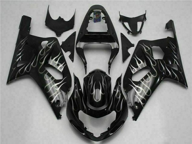 Discount 2001-2003 Glossy Black Silver Flame Suzuki GSXR 600/750 Motorcycle Fairings Canada