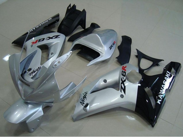Discount 2003-2004 Silver Glossy Black Kawasaki ZX6R Motorcycle Fairings Canada
