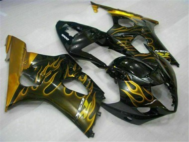 Discount 2003-2004 Glossy Black Gold Flame Suzuki GSXR 1000 Motorcycle Fairings Canada