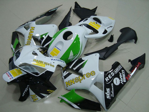 Discount 2005-2006 White Green Yellow Glossy Black Hannspree Honda CBR600RR Motorcycle Fairings Canada