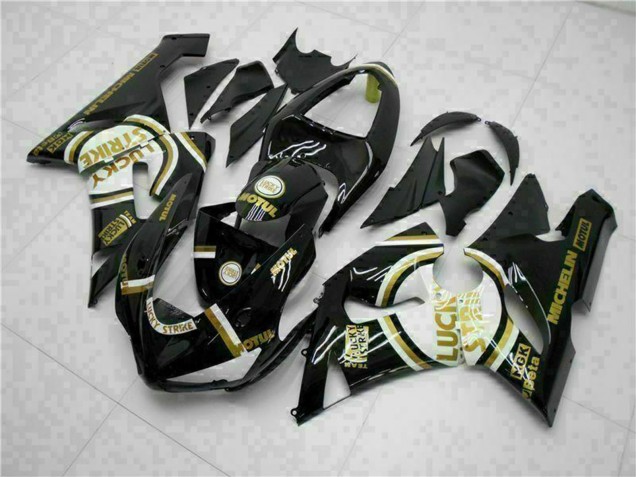 Discount 2005-2006 Glossy Black White Gold Lucky Strike Kawasaki ZX6R Motorcycle Fairings Canada