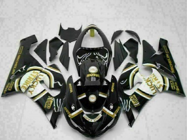 Discount 2005-2006 Glossy Black White Gold Lucky Strike Kawasaki ZX6R Motorcycle Fairings Canada
