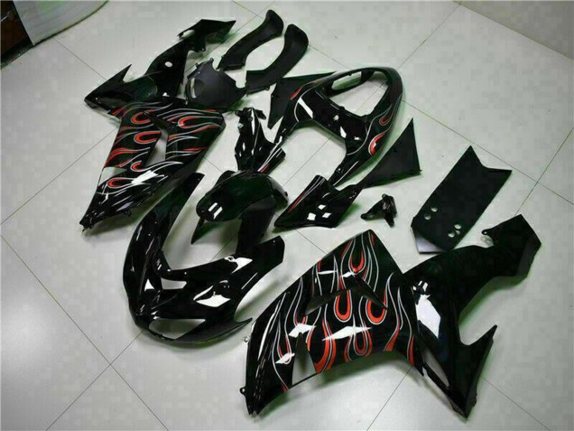 Discount 2006-2007 Glossy Black Red Flame Kawasaki ZX10R Motorcycle Fairing Kits Canada