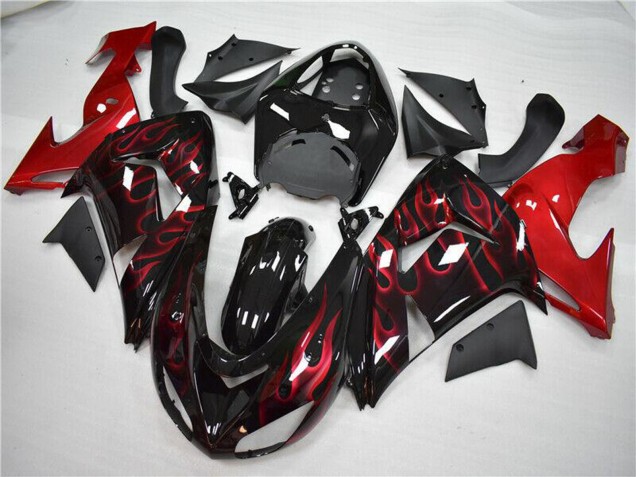 Discount 2006-2007 Glossy Black Red Flame Kawasaki ZX10R Motorcycle Fairing Canada