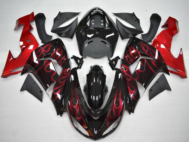 Discount 2006-2007 Glossy Black Red Flame Kawasaki ZX10R Motorcycle Fairing Canada