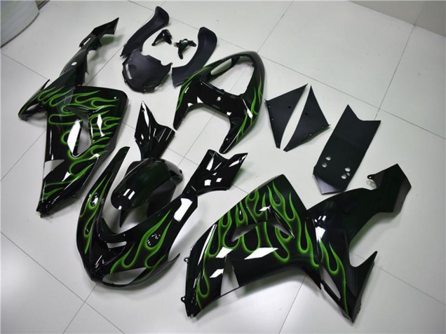 Discount 2006-2007 Glossy Black Green Flame Kawasaki ZX10R Motorcycle Fairings Canada