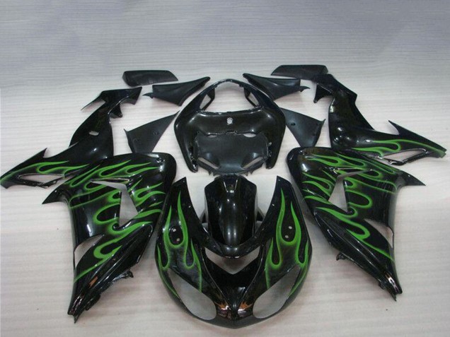 Discount 2006-2007 Glossy Black Green Flame Kawasaki ZX10R Motorcycle Fairings Canada