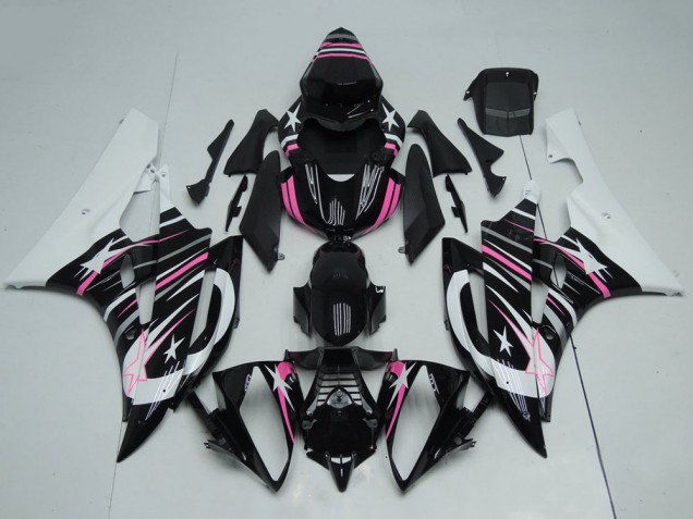 Discount 2006-2007 White Glossy Black Pink Star Flame Yamaha YZF R6 Motorcycle Fairings Canada