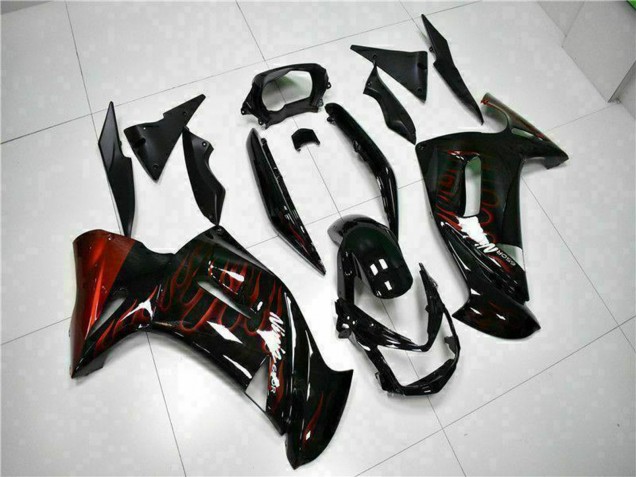 Discount 2006-2008 Glossy Black Red Flame Kawasaki EX650 Motorcycle Fairings Canada