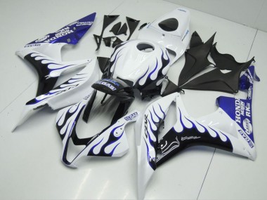 Discount 2007-2008 White Blue Glossy Black Flame Honda CBR600RR Motorcycle Fairings Canada
