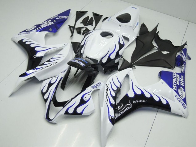 Discount 2007-2008 White Blue Glossy Black Flame Honda CBR600RR Motorcycle Fairings Canada