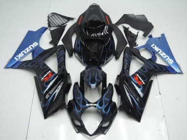 Discount 2007-2008 Glossy Black Blue Flame Suzuki GSXR 1000 Motorcycle Fairing Kits Canada