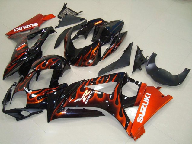 Discount 2007-2008 Glossy Black Orange Flame Suzuki GSXR 1000 Motorcycle Fairings Canada