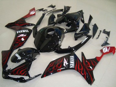 Discount 2007-2008 Glossy Black Red Flame Yamaha YZF R1 Motorcycle Fairings Canada