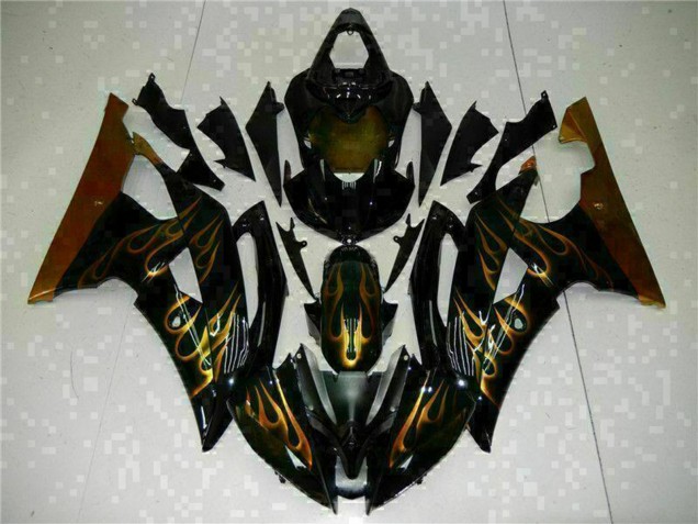 Discount 2008-2016 Glossy Black Gold Flame Yamaha YZF R6 Motorcycle Fairings Canada