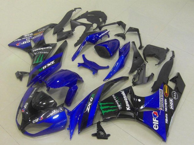 Discount 2009-2012 Blue Glossy Black Green Elf Monster Bridgestone Kawasaki ZX6R Motorcycle Fairings Canada