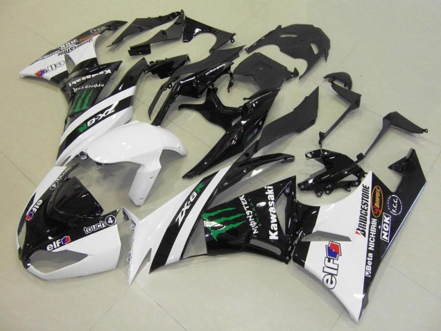 Discount 2009-2012 White Glossy Black Green Elf Touch4 Monster Bridgestone Kawasaki ZX6R Motorcycle Fairings Canada