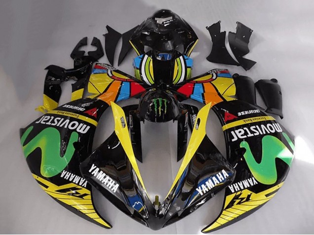 Discount 2012-2014 Glossy Black Yellow Green White Blue MoviStar Monster Yamaha YZF R1 Motorcycle Fairings Canada