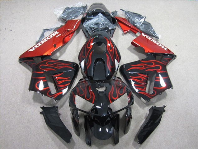 Discount 2005-2006 Glossy Black Red Flame Honda CBR600RR Bike Fairings Canada