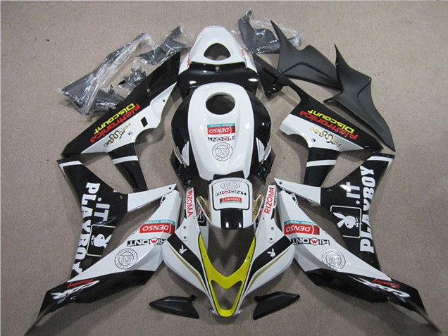 Discount 2007-2008 White Gold Glossy Black PlayBoy HRC Honda CBR600RR Motorcycle Fairings Canada