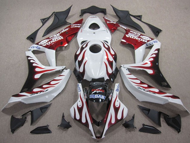 Discount 2007-2008 White Red Glossy Black Flame Honda CBR600RR Motorcycle Fairings Canada