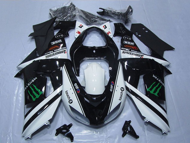 Discount 2006-2007 White Glossy Black Green Elf Touch4 Monster Kawasaki ZX10R Motorcycle Fairings Canada