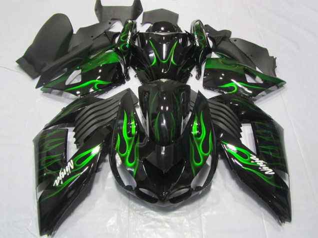 Discount 2006-2011 Glossy Black Green Flame Kawasaki ZX14R ZZR1400 Motorcycle Fairings Canada