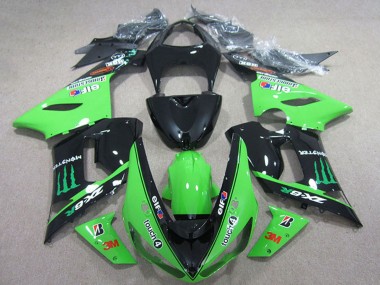 Discount 2005-2006 Glossy Black Green Elf Touch4 Bridgestone Monster Kawasaki ZX6R Motorcycle Fairings Canada