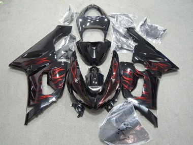 Discount 2005-2006 Glossy Black Red Flame Kawasaki ZX6R Motorcycle Fairings Canada