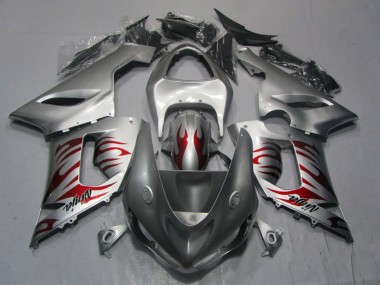 Discount 2005-2006 Silver Red Flame Ninja Kawasaki ZX6R Motorcycle Fairings Canada