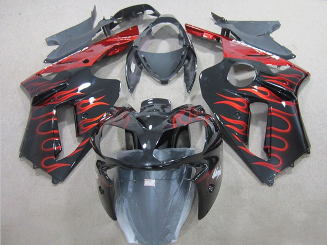 Discount 2007-2008 Black Red Flame Kawasaki ZX6R Motorcycle Fairing Canada