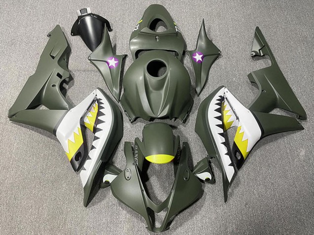 Discount 2007-2008 Army Green White Yellow Shark Honda CBR600RR Motorcycle Fairings Canada