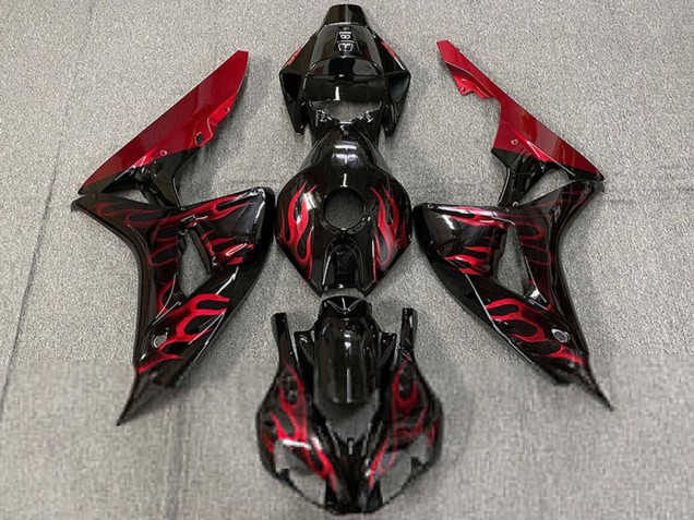 Discount 2006-2007 Glossy Black Red Flame Honda CBR1000RR Motorcycle Fairings Canada