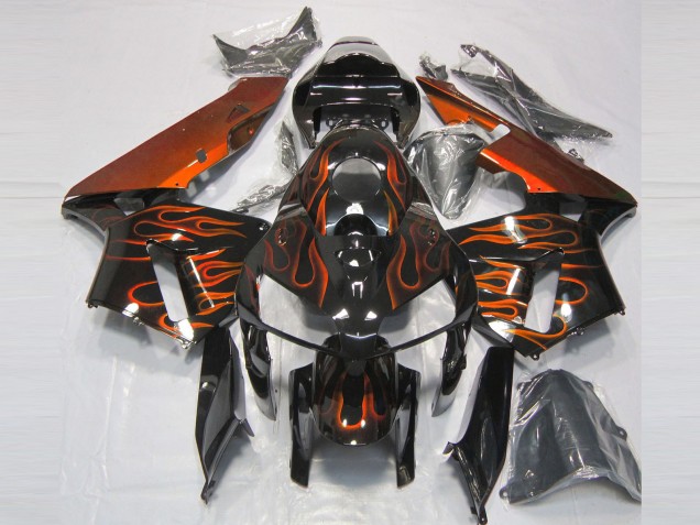 Discount 2005-2006 Glossy Black Orange Flame Honda CBR600RR Motorcycle Fairings Canada