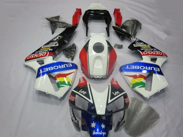 Discount 2003-2004 White Red Blue Glossy Black EuroBet Honda CBR600RR Motorcycle Fairing Kits Canada