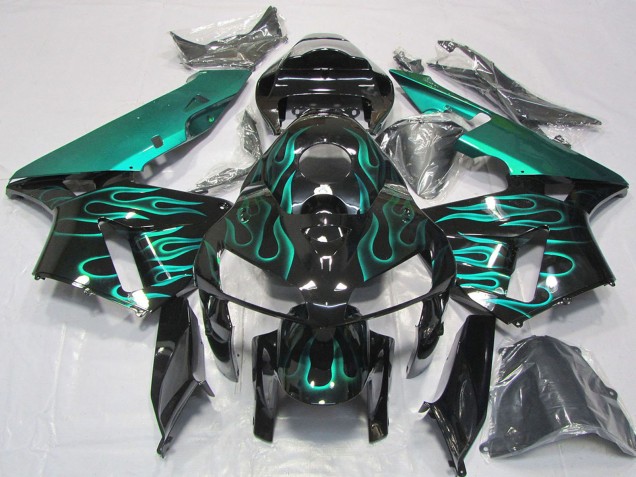 Discount 2005-2006 Glossy Black Teal Flame Honda CBR600RR Motorcycle Fairings Canada