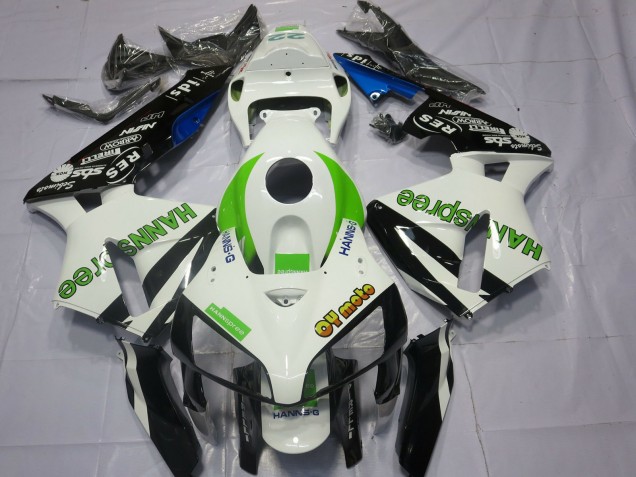Discount 2005-2006 White Green Glossy Black HannSpree Honda CBR600RR Motorcycle Fairings Canada
