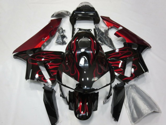 Discount 2003-2004 Glossy Black Red Flame Honda CBR600RR Motorcycle Fairings Canada