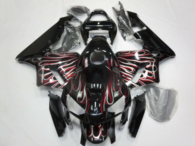 Discount 2005-2006 Glossy Black Silver Red Flame Honda CBR600RR Motorcycle Fairings Canada