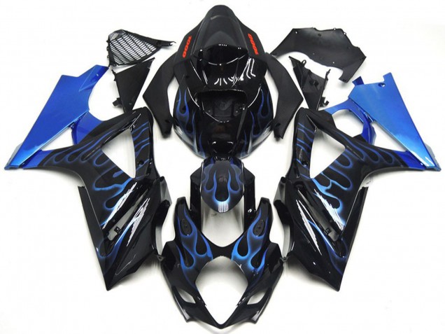 Discount 2007-2008 Glossy Black Blue Flame Suzuki GSXR 1000 Motorcycle Fairings Canada