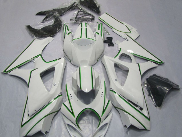 Discount 2007-2008 Glossy White Green Pin Stripe Suzuki GSXR 1000 Motorcycle Fairings Canada