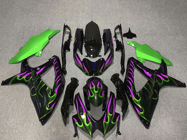 Discount 2008-2010 Glossy Black Green Purple Flame Suzuki GSXR 600 / GSXR 750 Motorcycle Fairings Canada