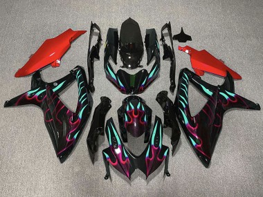 Discount 2008-2010 Glossy Black Red Cyan Flame Suzuki GSXR 600 / GSXR 750 Motorcycle Fairings Canada