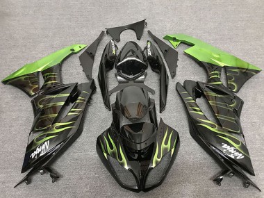 Discount 2009-2012 Glossy Black Green Flame Kawasaki ZX6R Motorcycle Fairings Canada