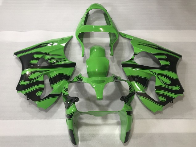 Discount 2000-2002 Green Black Flame Kawasaki ZX6R Motorcycle Fairings Canada
