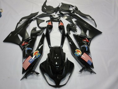 Discount 2009-2012 Glossy Black Matte Black American Flag Kawasaki ZX6R Motorcycle Fairings Canada