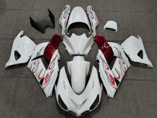 Discount 2006-2011 White Red Flame Kawasaki ZX14R Motorcycle Fairings Canada