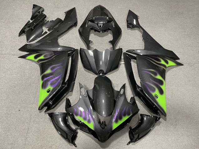 Discount 2007-2008 Carbon Fiber Green Purple Flame Yamaha R1 Motorcycle Fairings Canada