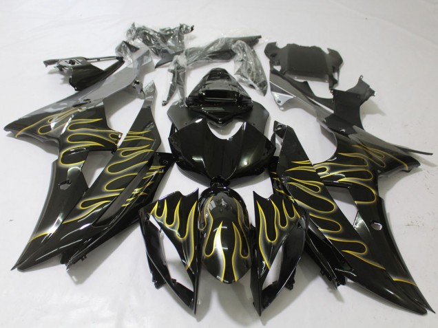 Discount 2008-2016 Glossy Black Gold Flame Yamaha R6 Motorcycle Fairings Canada